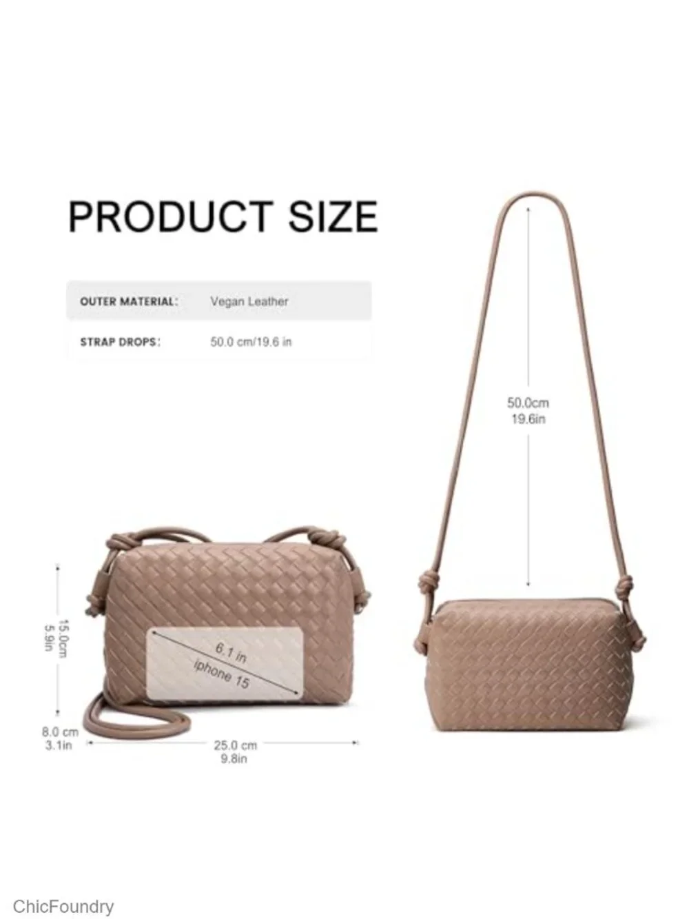 Handwoven Vegan Leather Crossbody Bag with Zipper, Lightweight, Daily Use Purse